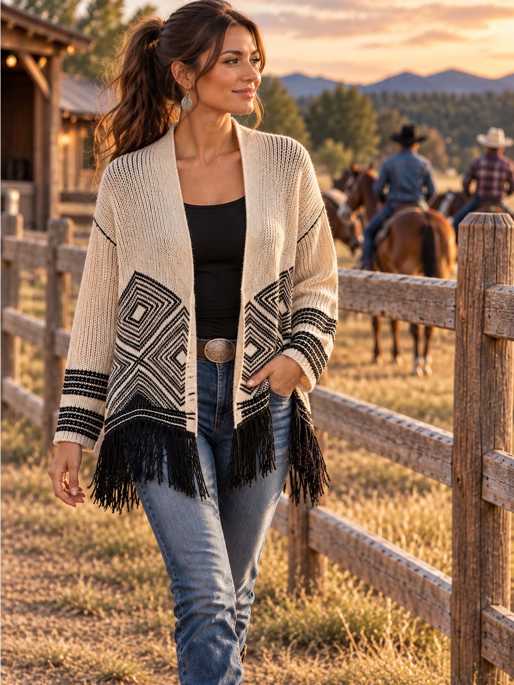 Banana Republic M Southwest Geometric Fringe Cotton Wool Cardigan Sweater